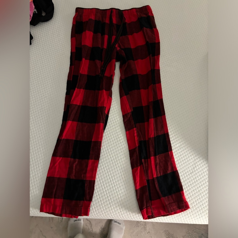Plaid red and black flared pajama pants